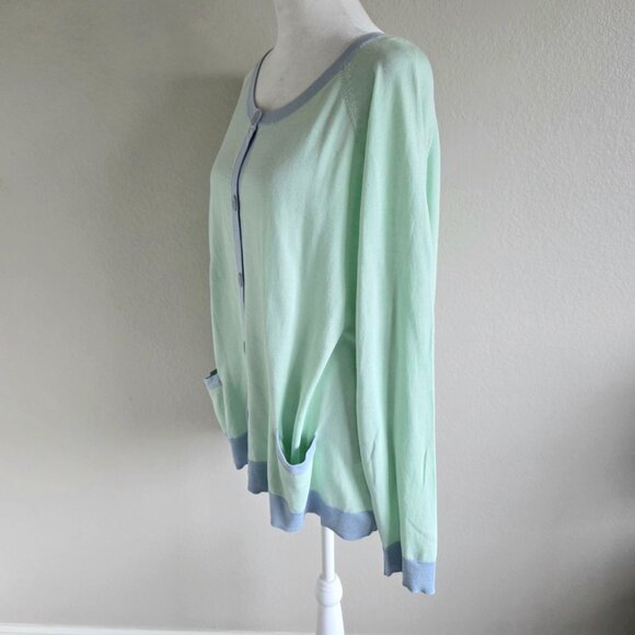 Talbots Plus Size 3X Cardigan Sweater Silk Blend Lightweight Mint Green NEW - Picture 3 of 9